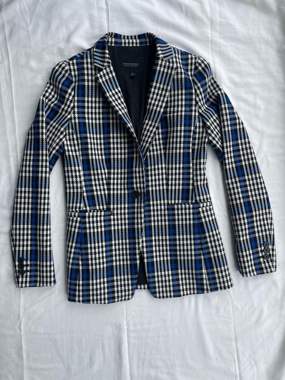 Banana Republic Blue & Black Glen Plaid Blazer